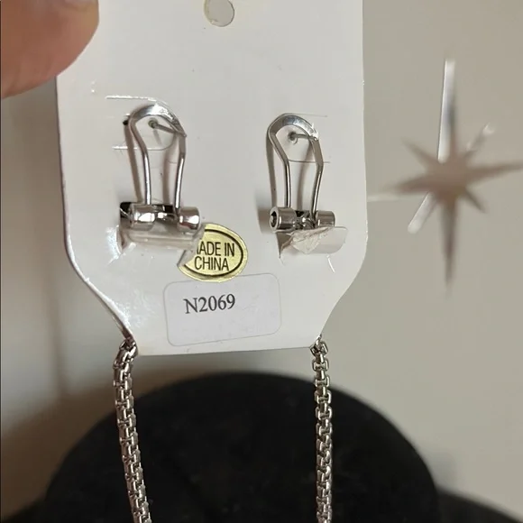 Silver Necklace with Crystal Accents and Delicate Chain - Picture 7 of 17